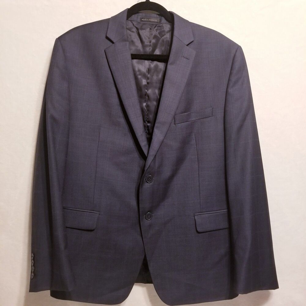 Calvin Klein Mens 42S Sport Coat Navy Blue Plaid Wool 2-Button Career Classic